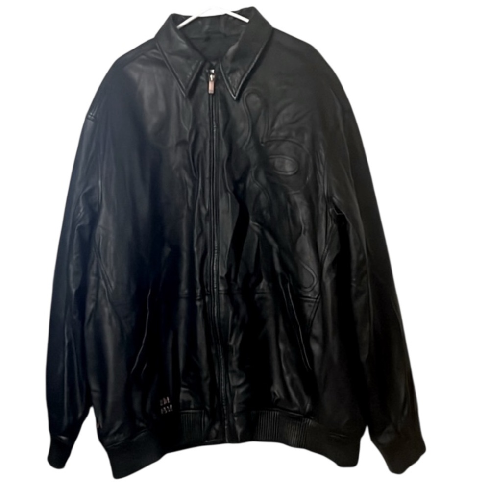 Roca Wear Men’s Rw Y2K Vintage Mens Black Leather Bomber Jacket Sz 4XL